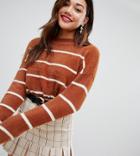 New Look Fluffy Stripe Sweater-orange