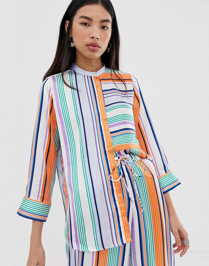 Pieces Schelde Stripe Collarless Shirt - Multi