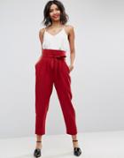 Asos Tailored Super High Waist Balloon Tapered Pants With Self Belt - Red