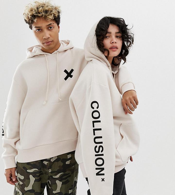Collusion Unisex Logo Hoodie In Off-white