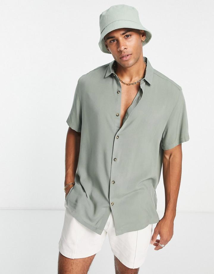 Asos Design Relaxed Viscose Shirt In Sage Green