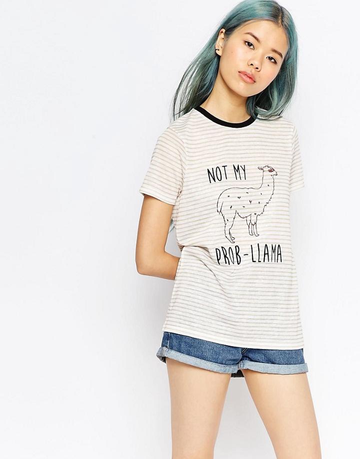Asos T-shirt In Stripe With Not My Prob - Llama Print - Multi