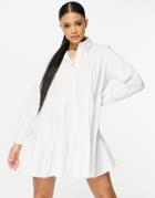 Threadbare Tiered Shirt Dress In White