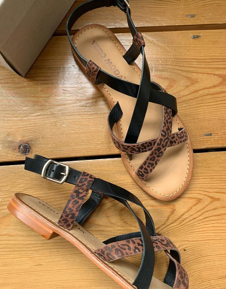 Vero Moda Leather Strappy Sandals In Print-multi