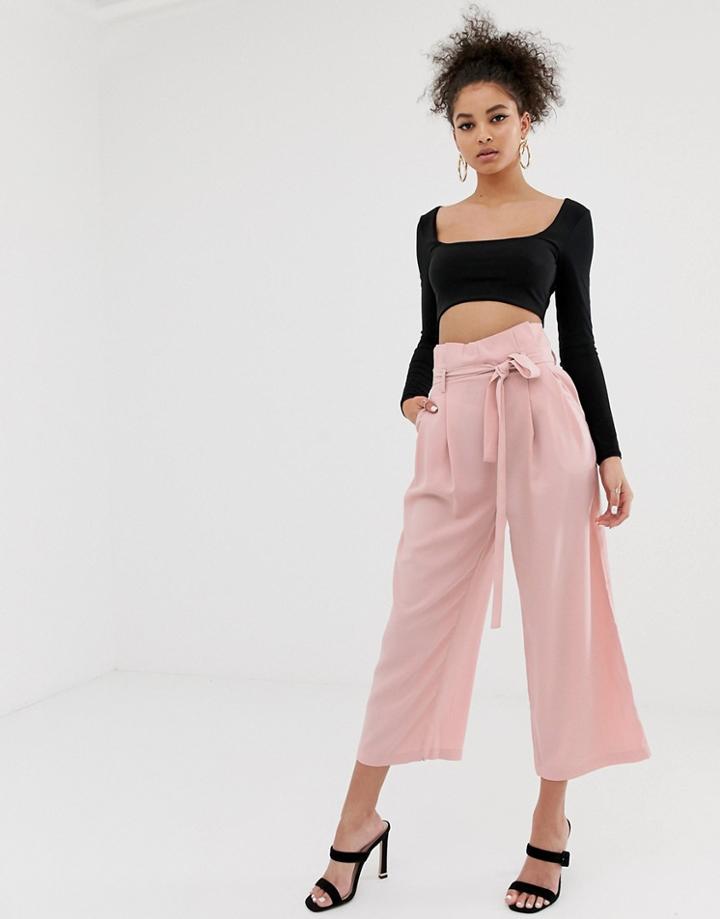 C By Cubic Paperbag Waist Wide Leg Trouers In Pink - Pink