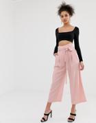 C By Cubic Paperbag Waist Wide Leg Trouers In Pink - Pink