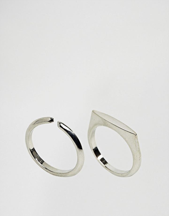 Asos Pack Of 2 Flat Faced And Smooth Rings - Silver