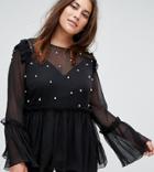 Asos Curve Smock Top With Pearl Embellishment - Black