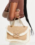 Asos Design Shoulder Bag In Beige In Faux Shearling-neutral
