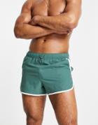 Asos Design Runner Swim Shorts With Toggle And Contrast Binding In Green
