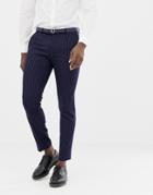 Moss London Skinny Suit Pants Navy Crepe Double Breasted - Navy