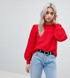 Fashion Union Petite Balloon Sleeve Knitted Sweater - Red