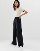 Asos Design Linen Wide Leg Pants With Horn Button-black