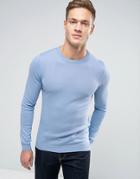 Asos Cotton Crew Neck Sweater In Muscle Fit - Blue