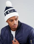 Nicce London Beanie In Navy With Large Logo - Navy