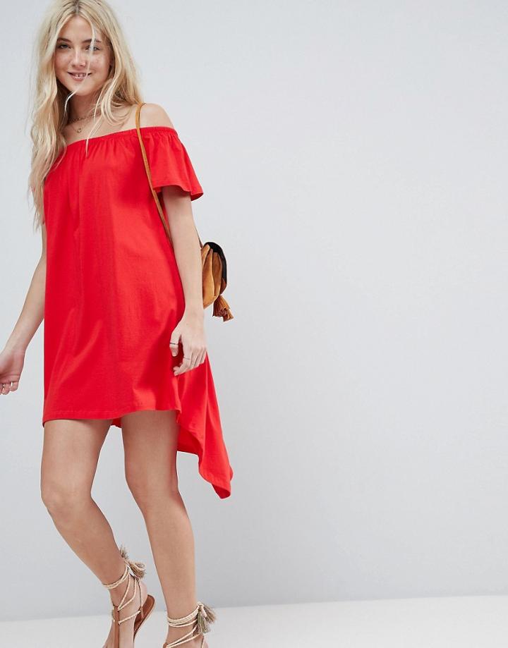 Asos Off Shoulder Sundress With High Low Hem - Red