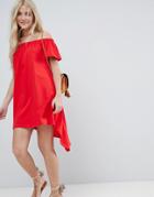Asos Off Shoulder Sundress With High Low Hem - Red