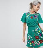 Asos Petite Ultimate Embroidered Cut Out Mini Tea Dress - Multi
