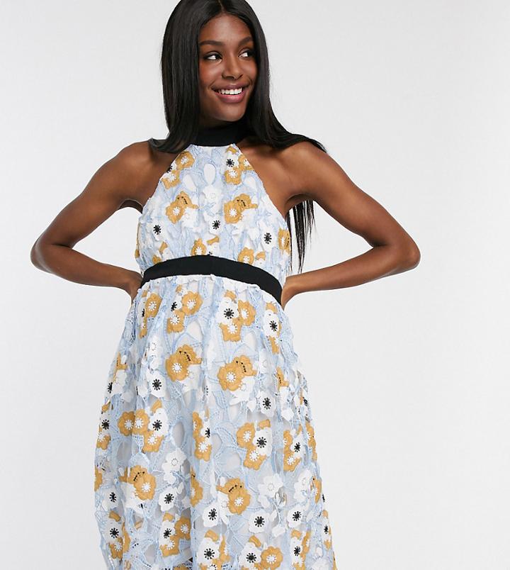 Chi Chi London Maternity Crochet Lace Prom Dress In Multi Floral