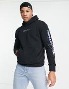Hollister Hoodie In Black With Sleeve/back Print