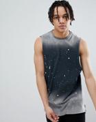Asos Design Super Longline Sleeveless T-shirt With Acid And Splatter Wash - Gray