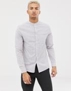 Asos Design Stretch Slim Smart Stripe Shirt With Grandad Collar - White