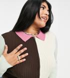 Daisy Street Plus Cardigan With Two Way Zip In Color Block Rib Knit-multi