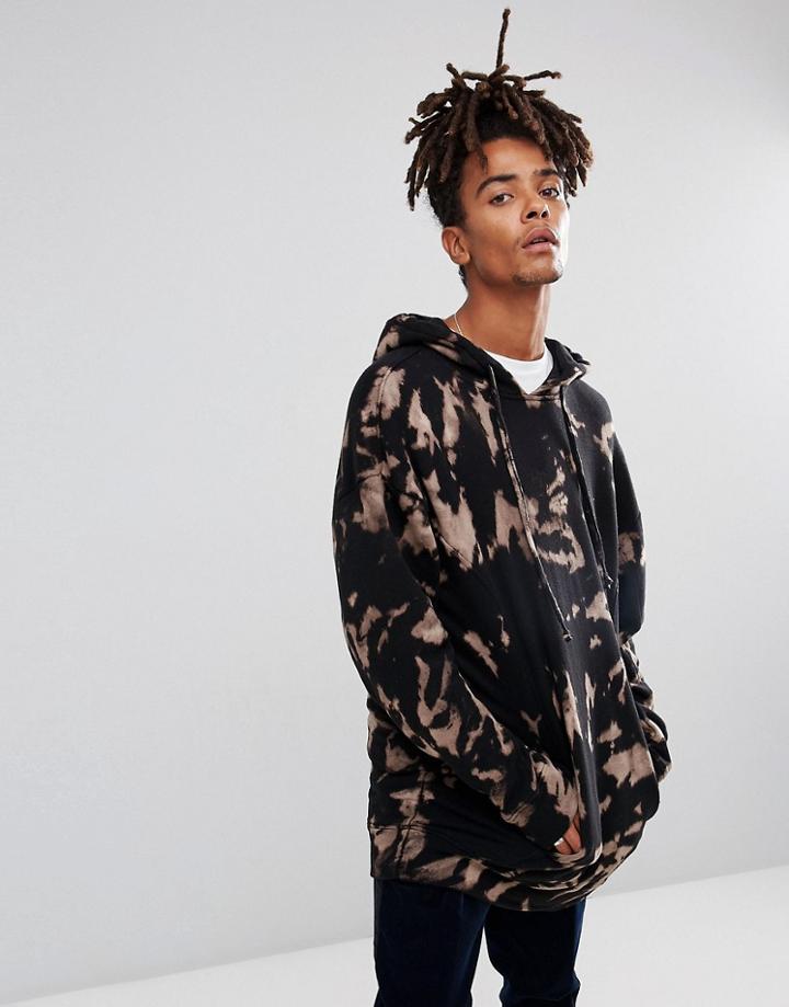 New Look Hoodie With Tie Dye Print In Black - Black