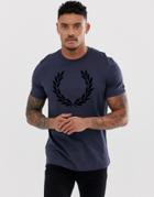 Fred Perry Flock Wreath T-shirt In Blue - Blue