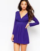 Wal G Wrap Front Dress With Long Sleeves - Purple