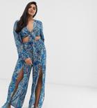 Asos Design Curve Split Front Beach Pants In Washed Paisley Print Two-piece - Multi
