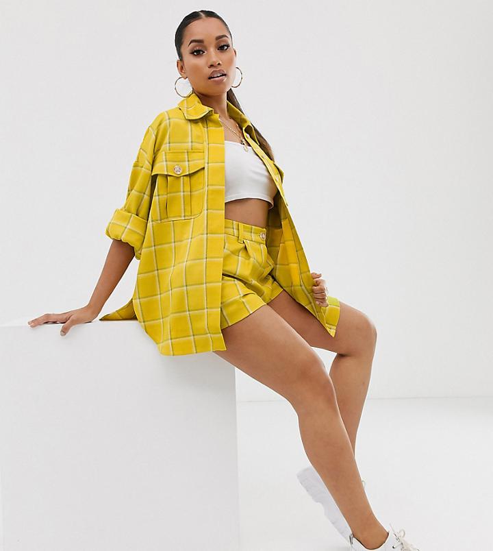 Asos Design Petite Yellow Check Suit Shacket-multi