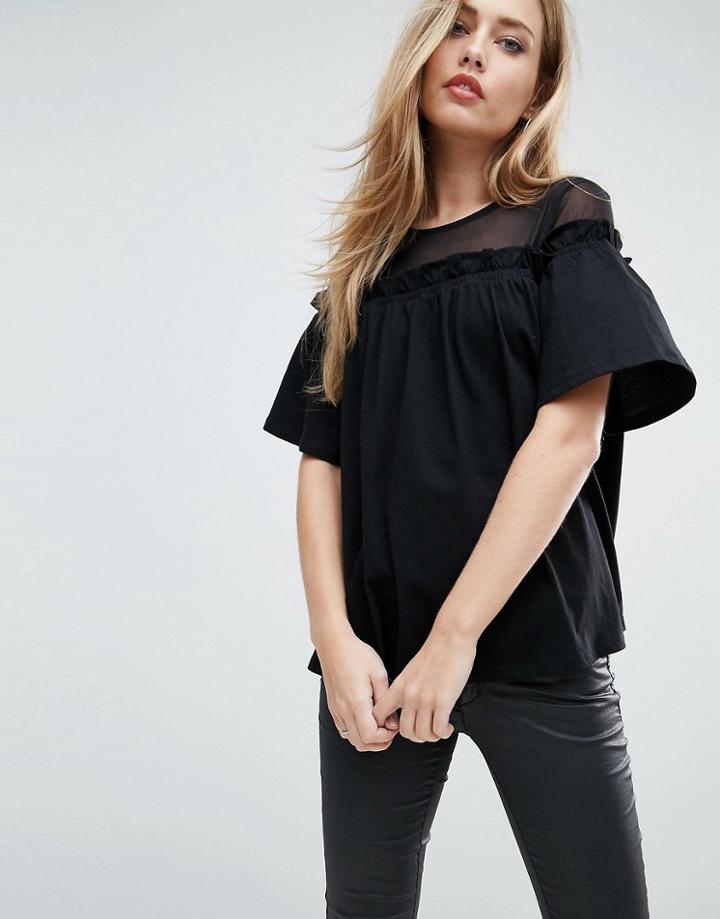 Asos Top With Mesh Panel And Swing Detail - Black