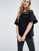 Asos Top With Mesh Panel And Swing Detail - Black
