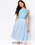 Maya Embellished Top Midi Dress With Tulle Skirt - Cashmere Blue