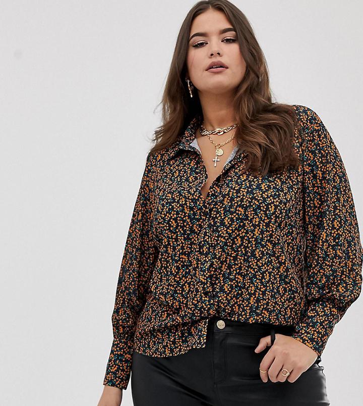 Fashion Union Plus Shirt In Floral - Black