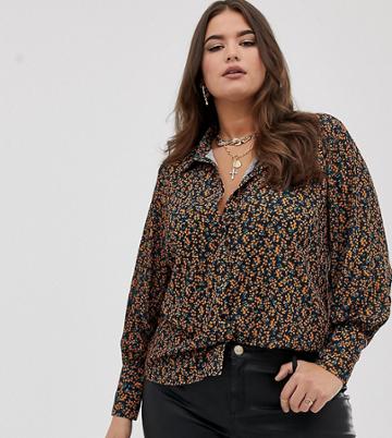 Fashion Union Plus Shirt In Floral - Black