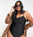 Brave Soul Plus Square Neck Swimsuit With Adjustable Straps In Black