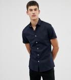 Asos Design Tall Skinny Fit Short Sleeve Shirt - Navy