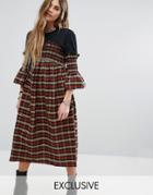Reclaimed Vintage Midi Dress In Taffeta With Shirring - Red