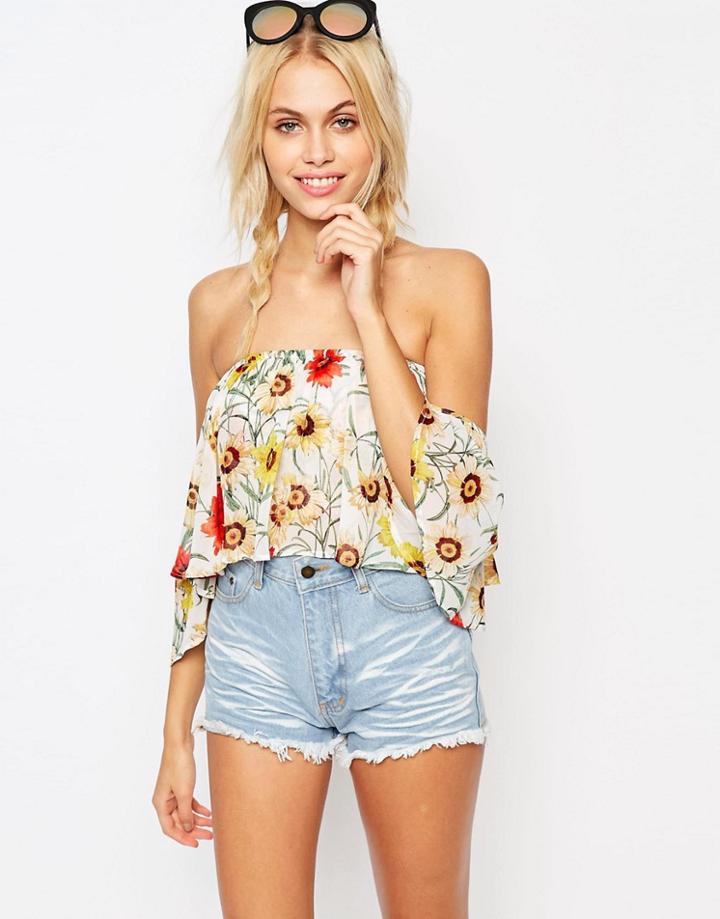 Wildfox Ruffle Crop Top - Custard