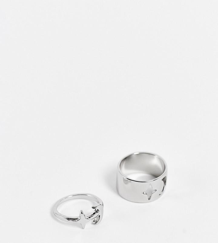 Reclaimed Vintage Inspired Cosmic Moon And Star Friendship Rings 2 Pack-silver