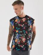 Asos Design Oversized Sleeveless T-shirt With All Over Print In Mesh-black