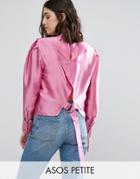 Asos Petite High Neck 80s Blouse With Open Back And D Ring Detail - Pink