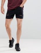 Siksilk Super Skinny Denim Shorts In Black With Distressing - Black