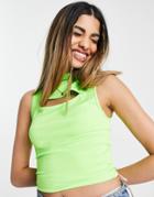 Asos Design Cut Out Tank Top In Neon Lime-green