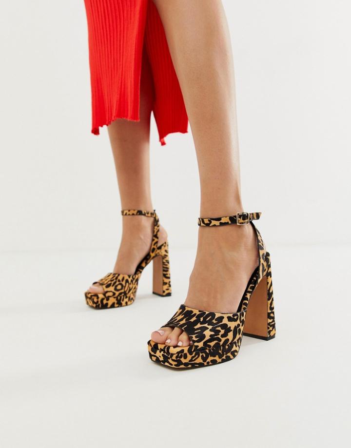 Asos Design Habitat Leather Platform Block Heeled Sandals In Leopard-multi