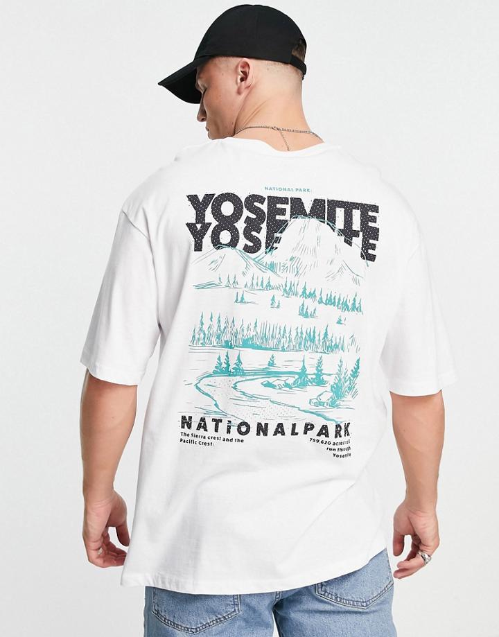 Jack & Jones Originals Oversized T-shirt With Yosemite Back Print In White
