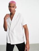 Asos Design Relaxed Double Breasted Shirt In Textured Cotton-white