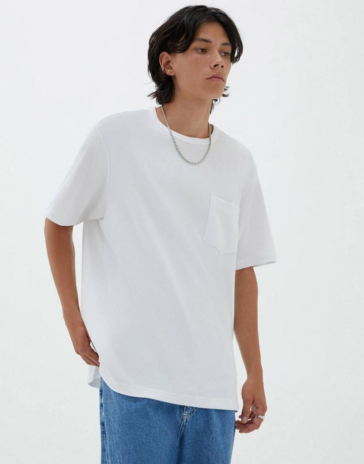 Pull & Bear Oversized Waffle T-shirt In White